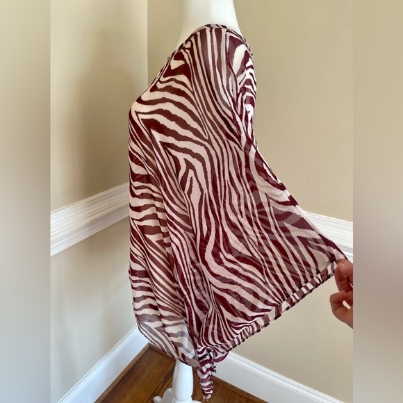 Blue Myth Zebra Blouse, Size Large, Kimono Sleeves, Caftan Style, Sheer, Loose - Picture 5 of 10